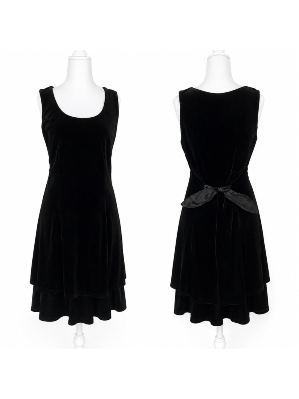 Vintage 90s Molly Malloy Black Velvet Mini Dress Satin Bow Size 8